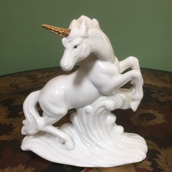 Vintage White Porcelain Unicorn Figurine Gold Horn - Picture 1 of 14